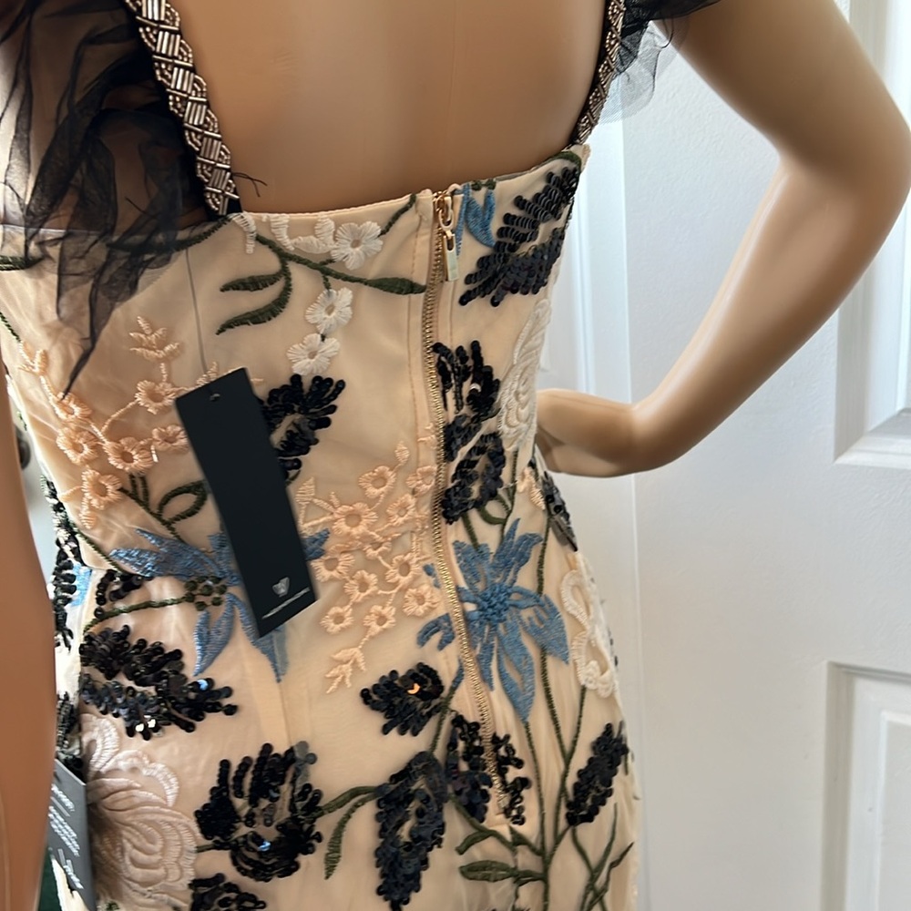 NWT Lulu’s formal beaded sequin evening dress S cream embroidered overlay sexy - Picture 14 of 15